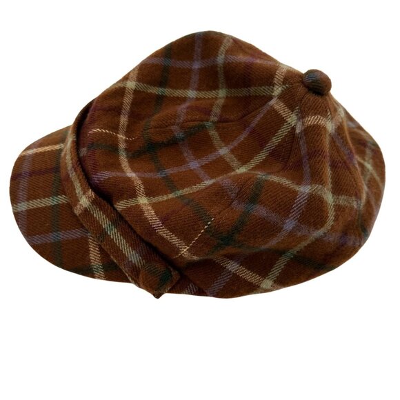 Plaid Newsboy Cap By Manhattan Hat Co. Brown/Green/Purple Acrylic Blend One Size - Picture 1 of 8